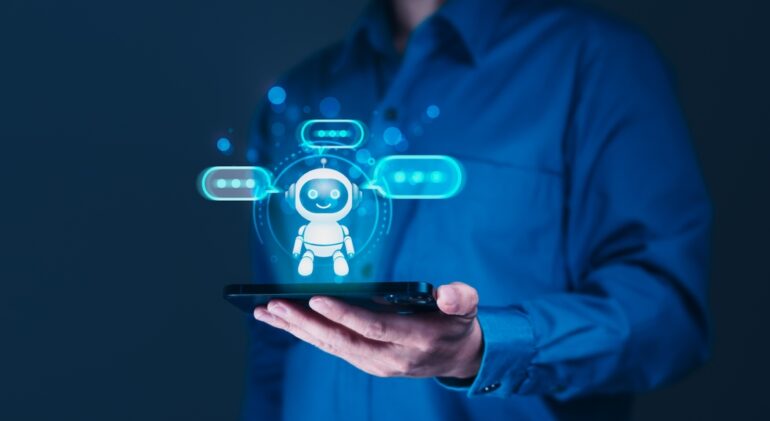 Man,Engages,In,Conversation,With,A,Friendly,Ai,Chatbot,On